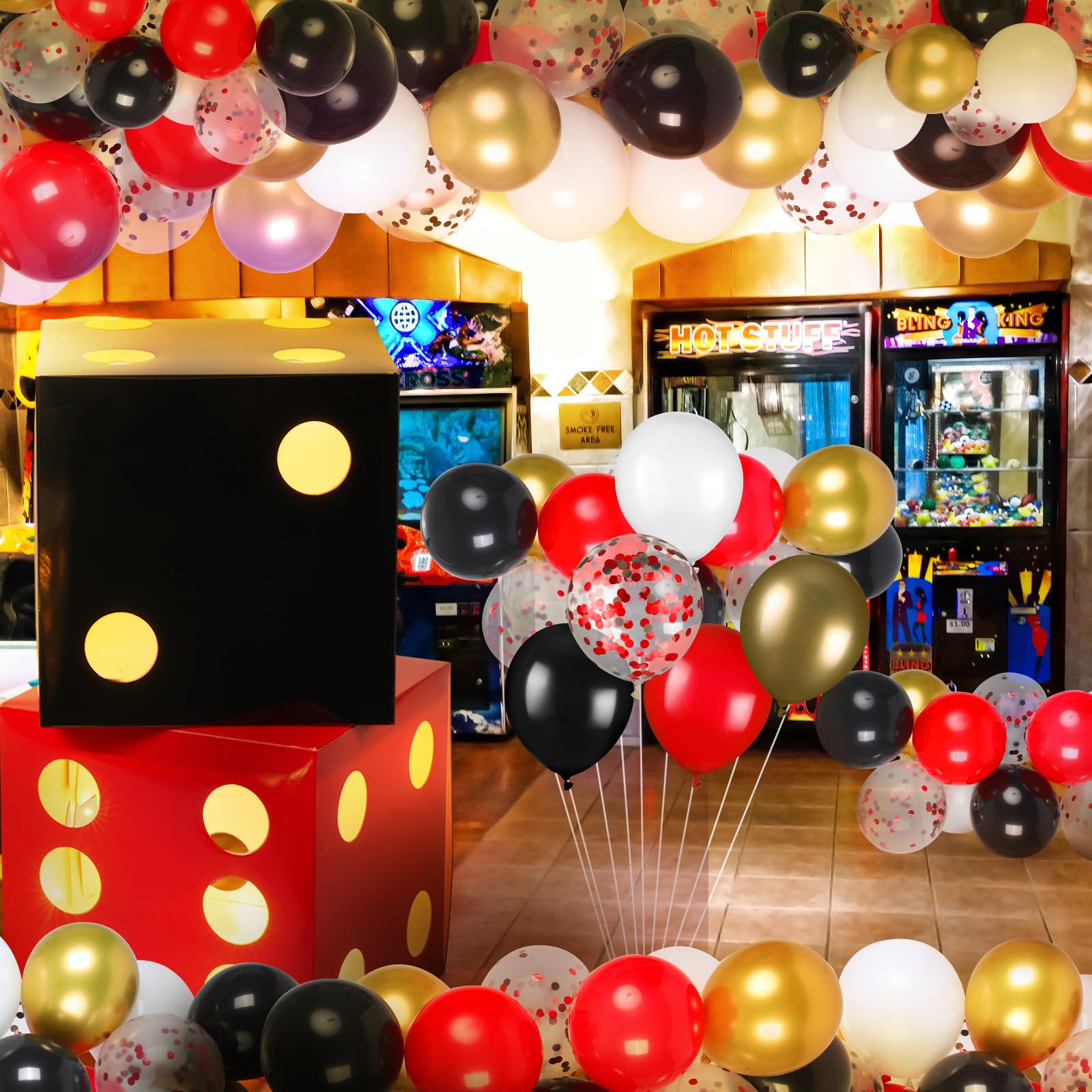 Motipuns large dice box stacked display creates an eye-catching floor arrangement.