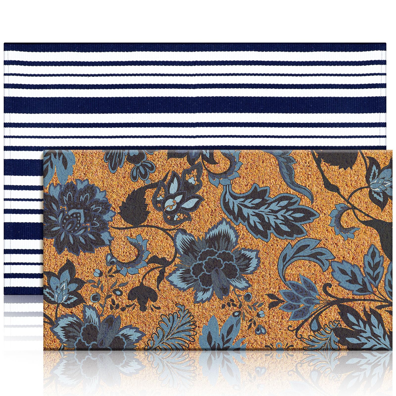 Moucuny navy blue coir doormat for durable outdoor entry protection