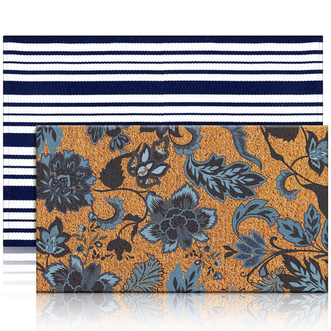 Moucuny navy blue coir doormat for durable outdoor entry protection