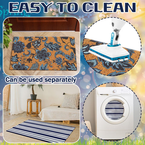 Moucuny navy blue and white checkered rug complements farmhouse interiors