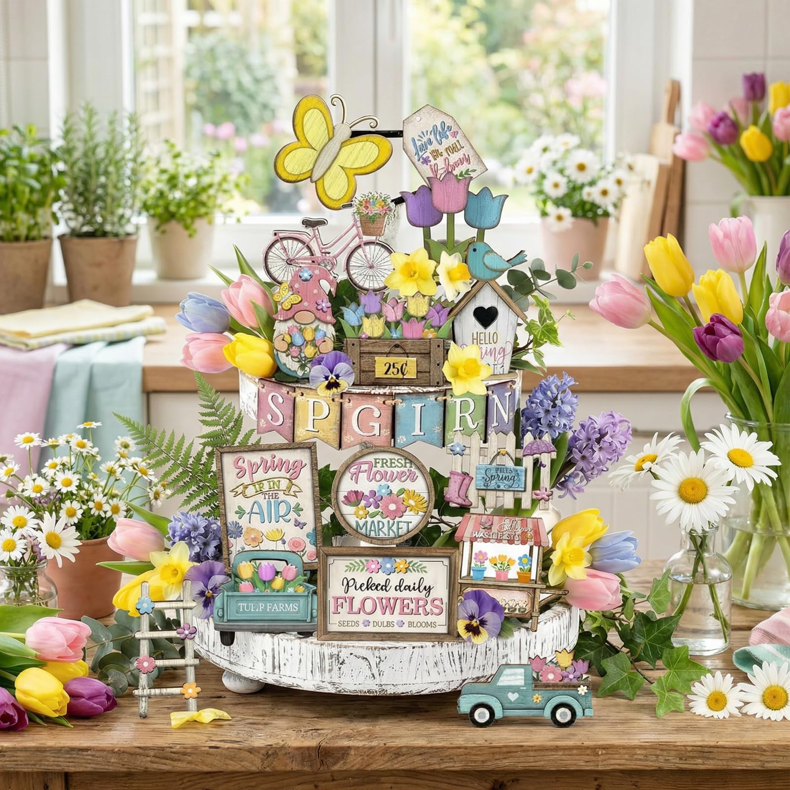 Moucuny spring tray decor colorful patterns brighten any surface.