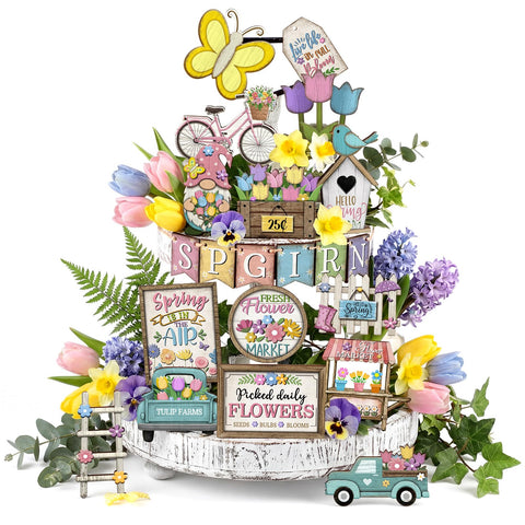 Moucuny spring tray decor gnomes add whimsical charm to tabletops.