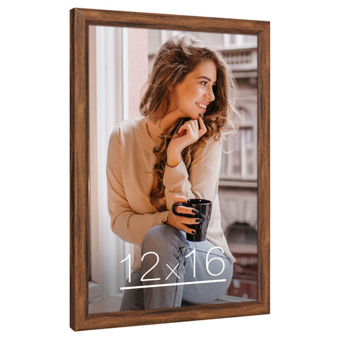 MOUDAMION 12x16 rustic brown wood frame front view for warm wall displays.