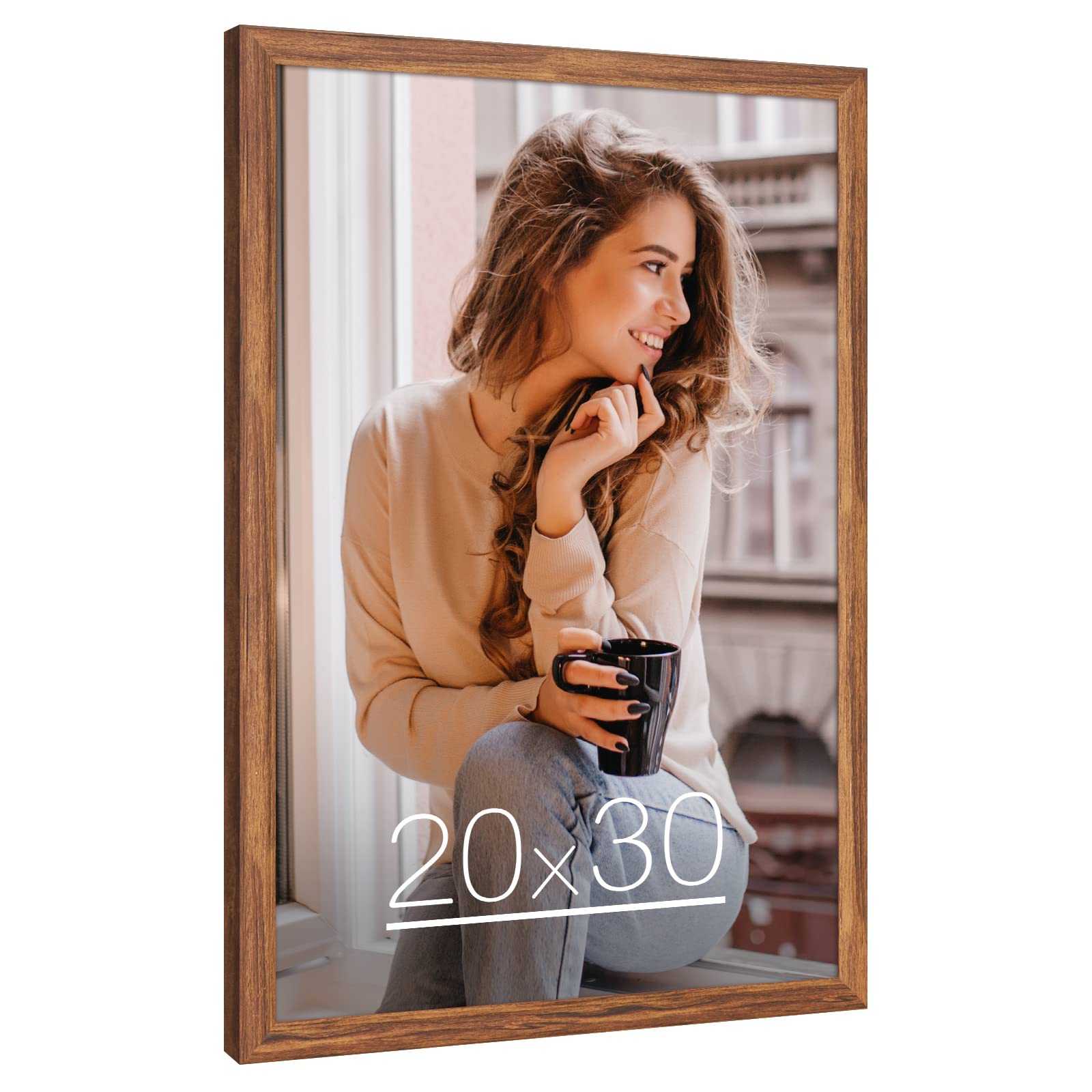 MOUDAMION 20x30 frame in rustic brown with clear plexiglass protects memories