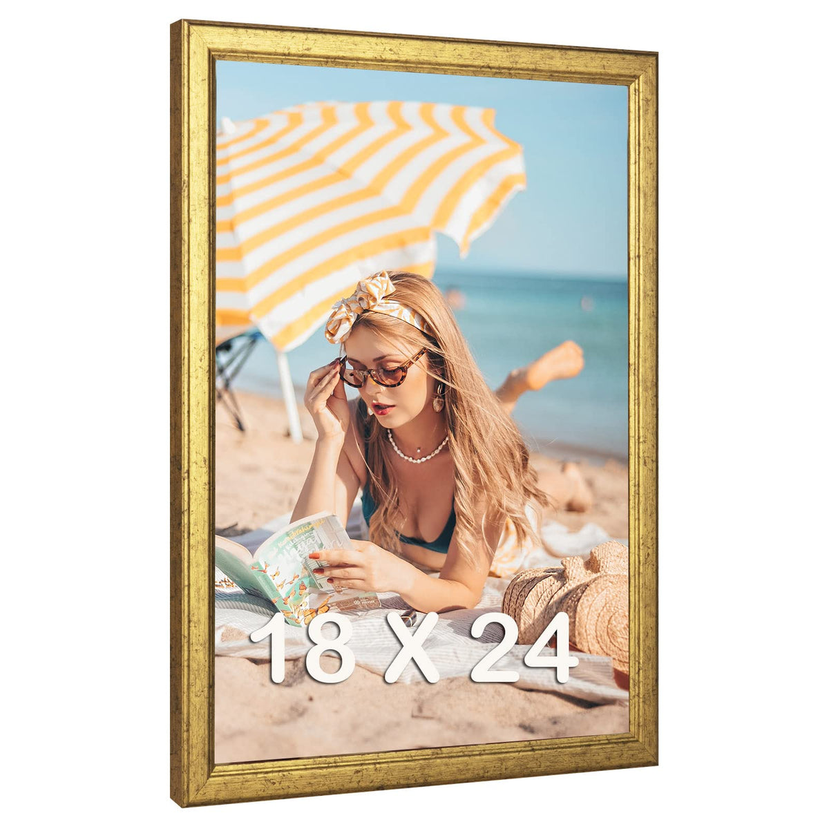 MOUDAMION gold wood frame in vertical 18x24 display on wall.