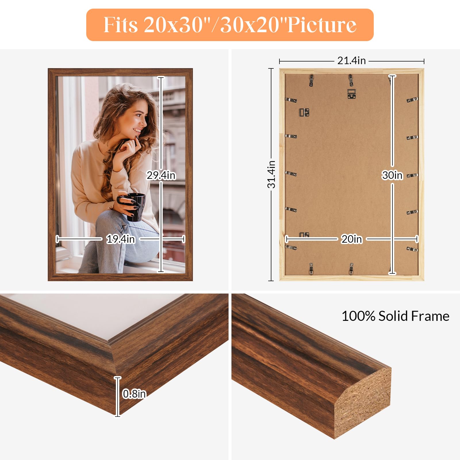 Shiny rustic MOUDAMION wood frame with durable construction and texture