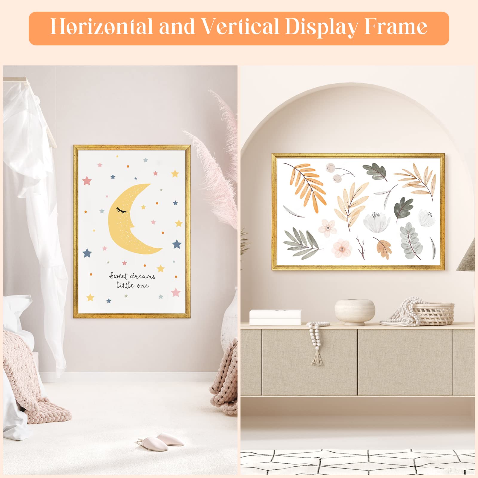 MOUDAMION ornate gold wood frame enhances wall decor for 24x36 display