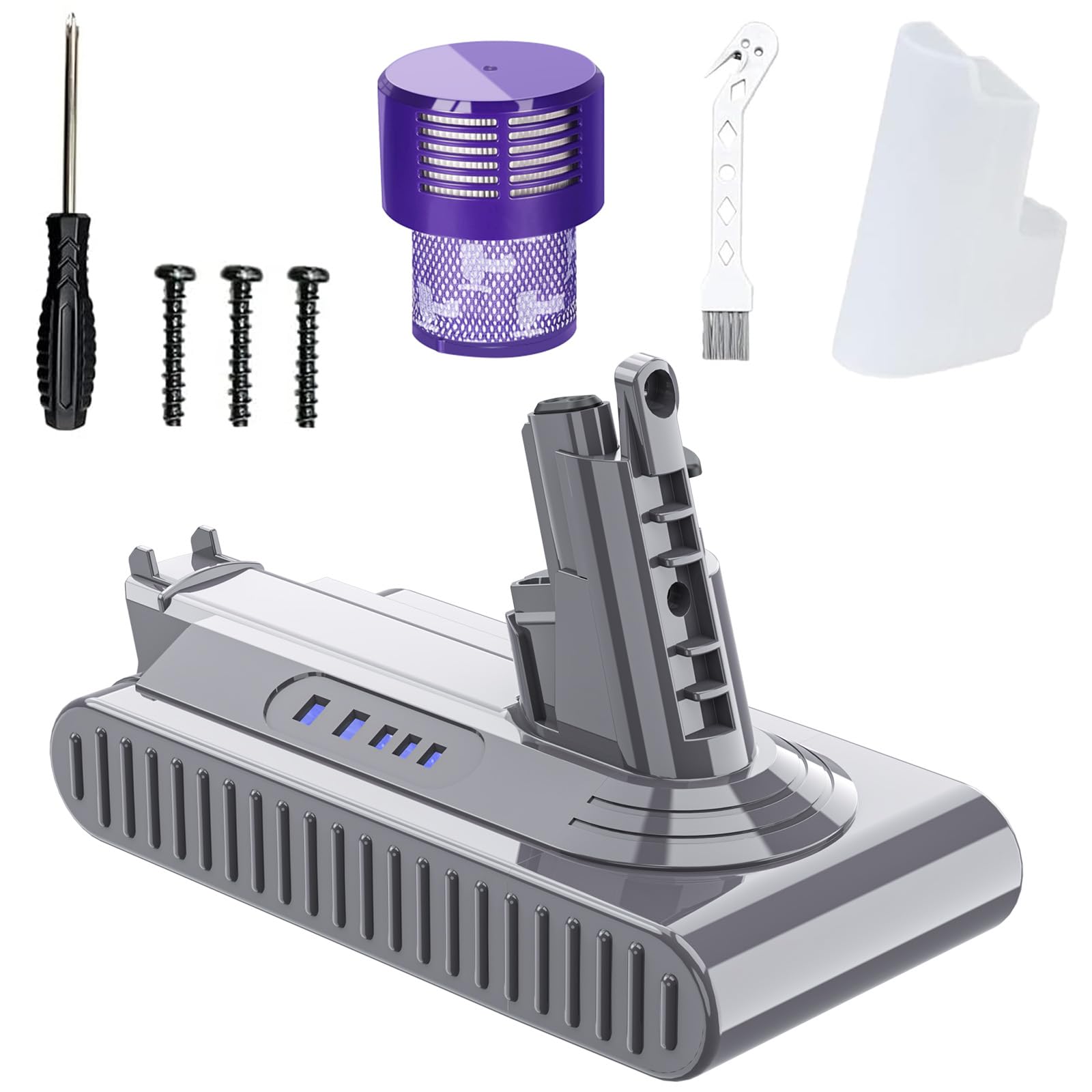 Mounzuikue Dyson V10 battery front view for longer runtime.