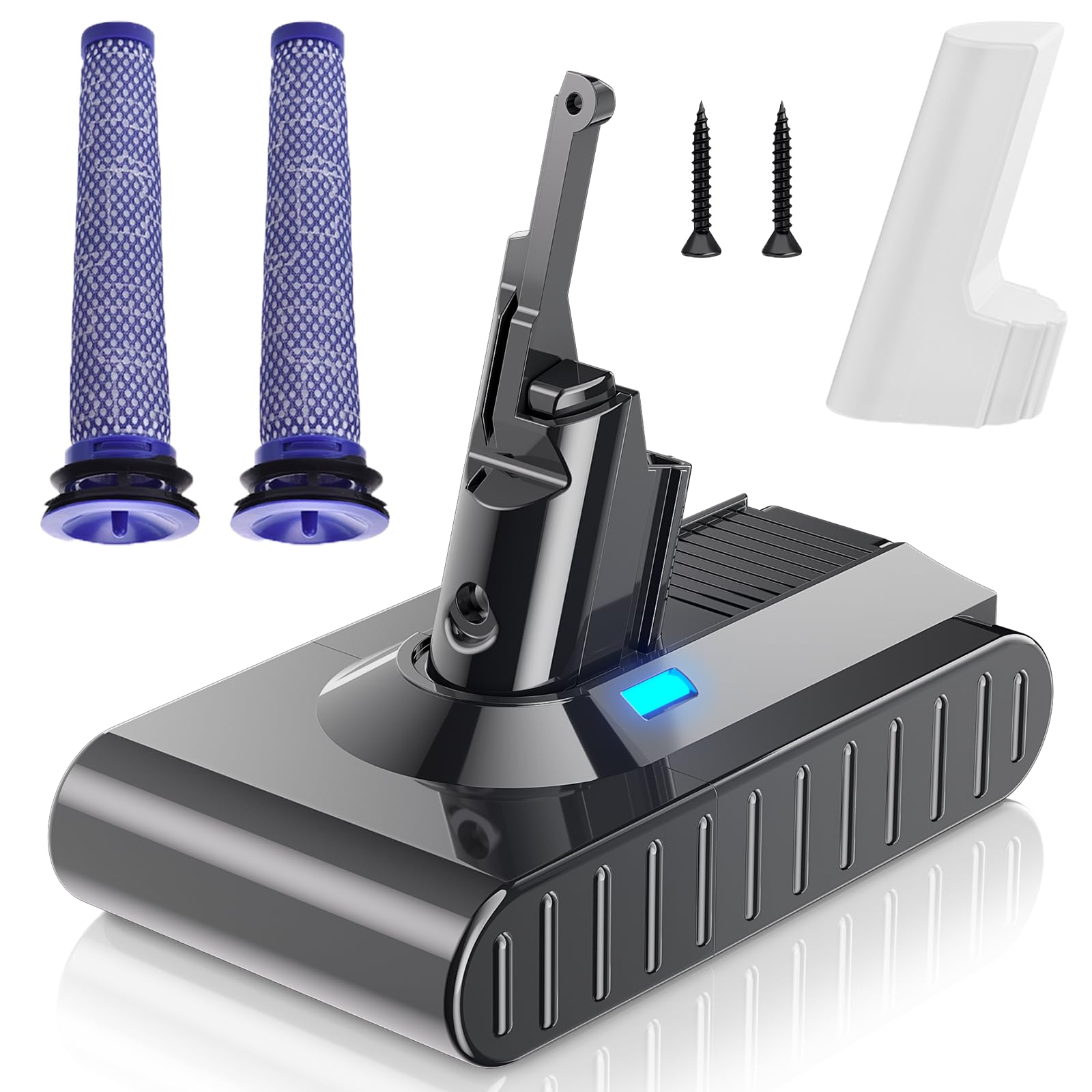 Mounzuikue Dyson V8 21.6V 7000mAh battery powering longer cleaning sessions.