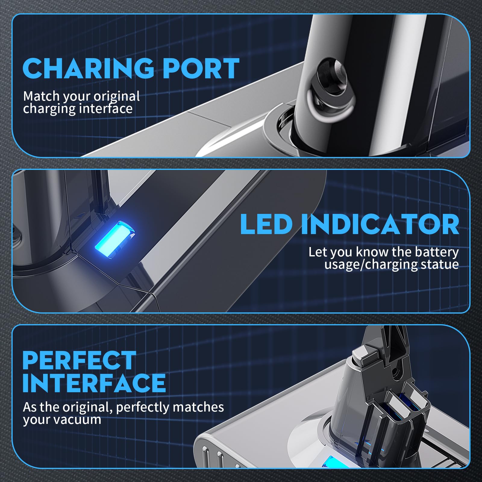 Mounzuikue Dyson V8 SV10 battery compatible with charging stations.