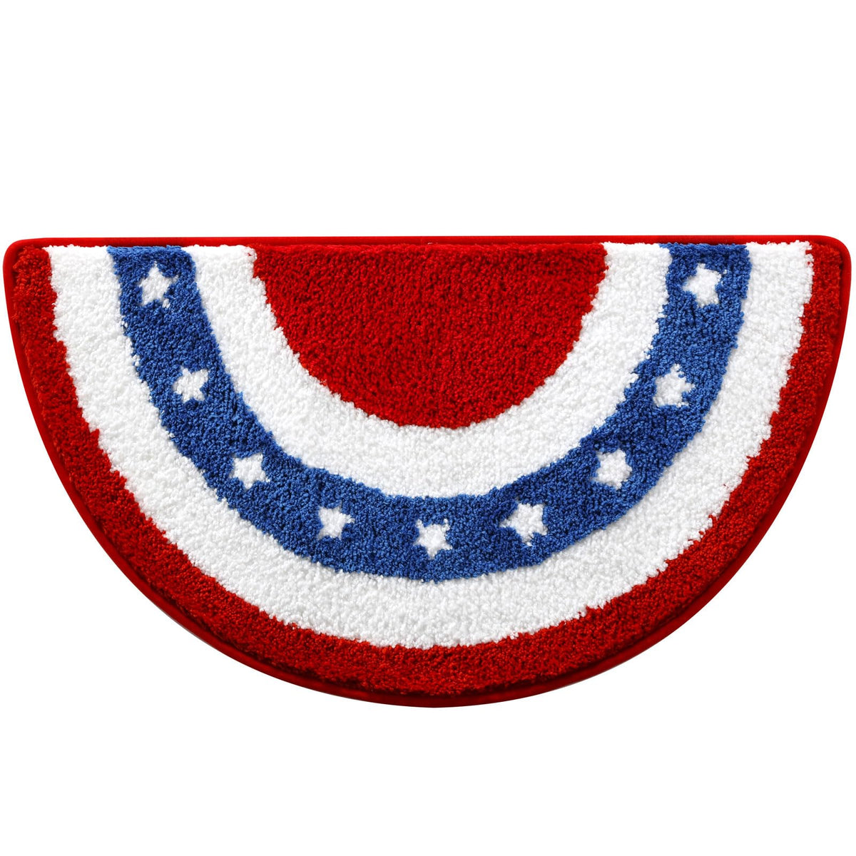 Moutina American bunting flags bath rug 16x30 adds patriotic flair and comfort.