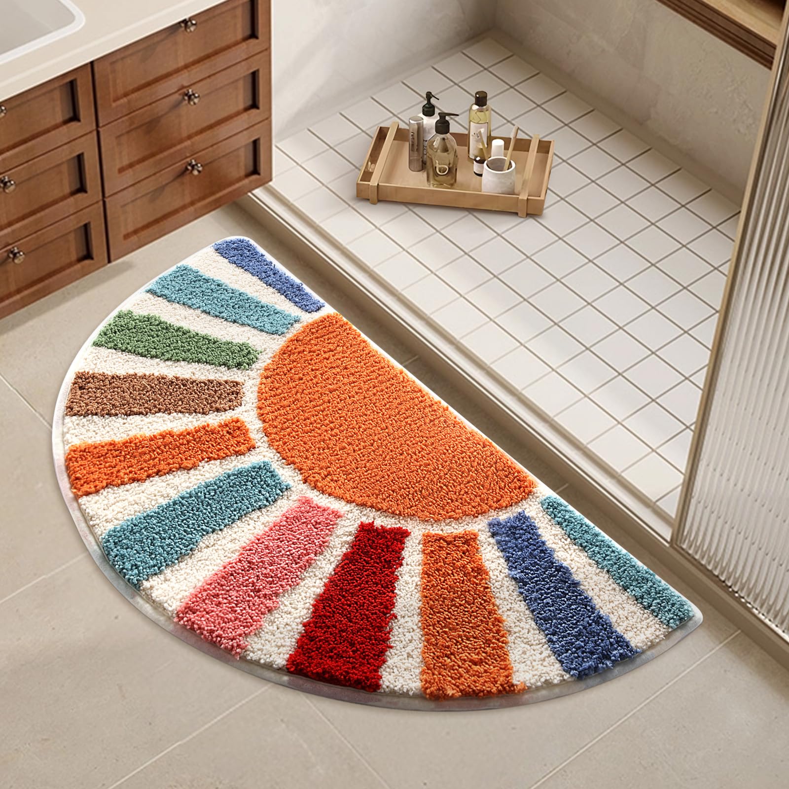 Moutina boho bathroom rug close-up shows plush texture