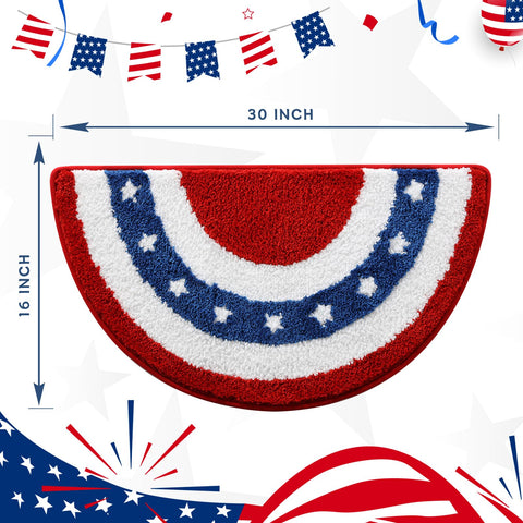 Moutina machine-washable half-circle rug simplifies bathroom maintenance.