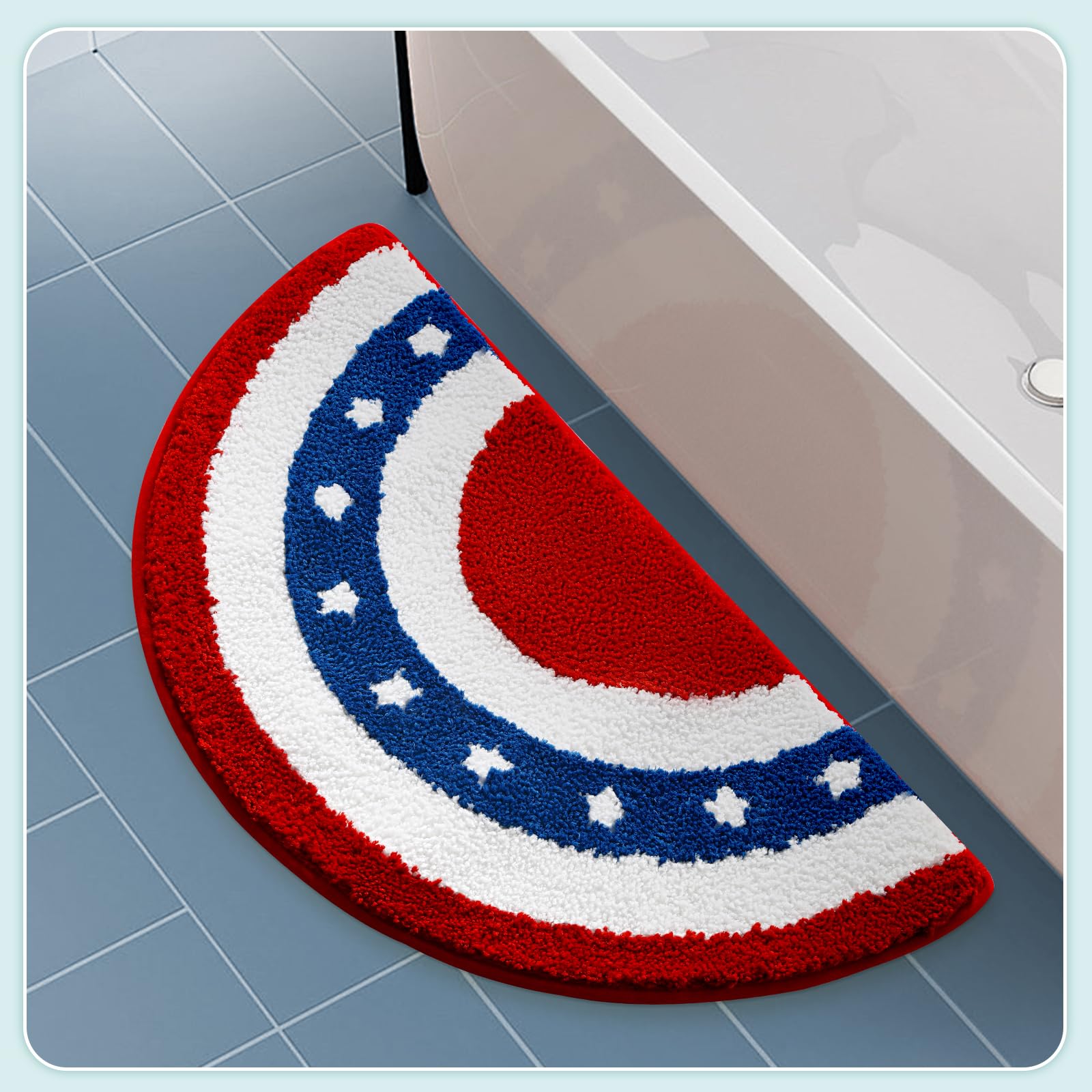 Moutina versatile bathroom rug fits in front of sink, shower, or tub.