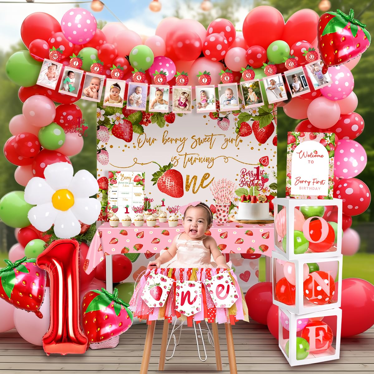 MOVINPE strawberry high chair banner decorates the birthday seat with charm