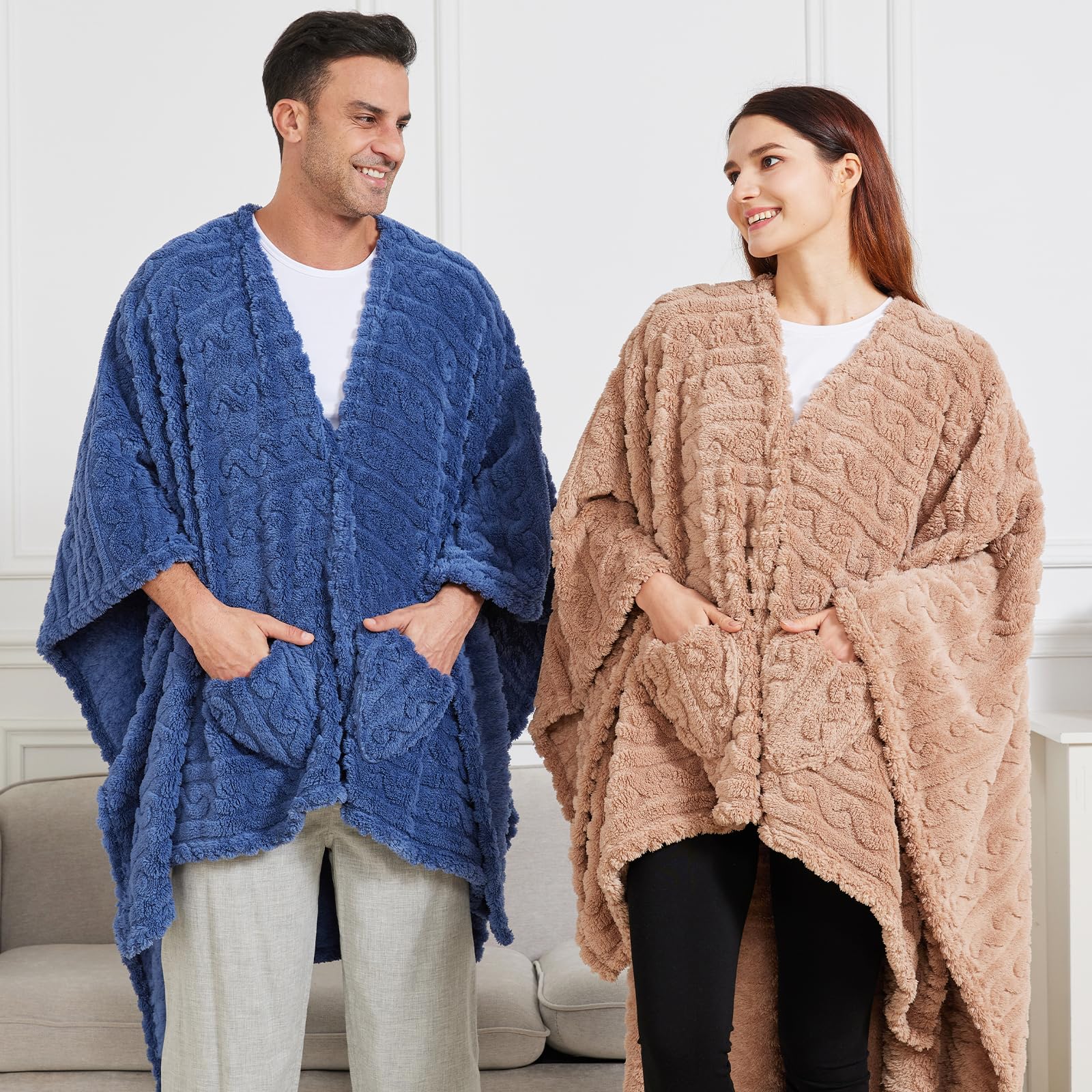 Mowkim 58x64 size wearable blanket suited for adults and lounging at home.