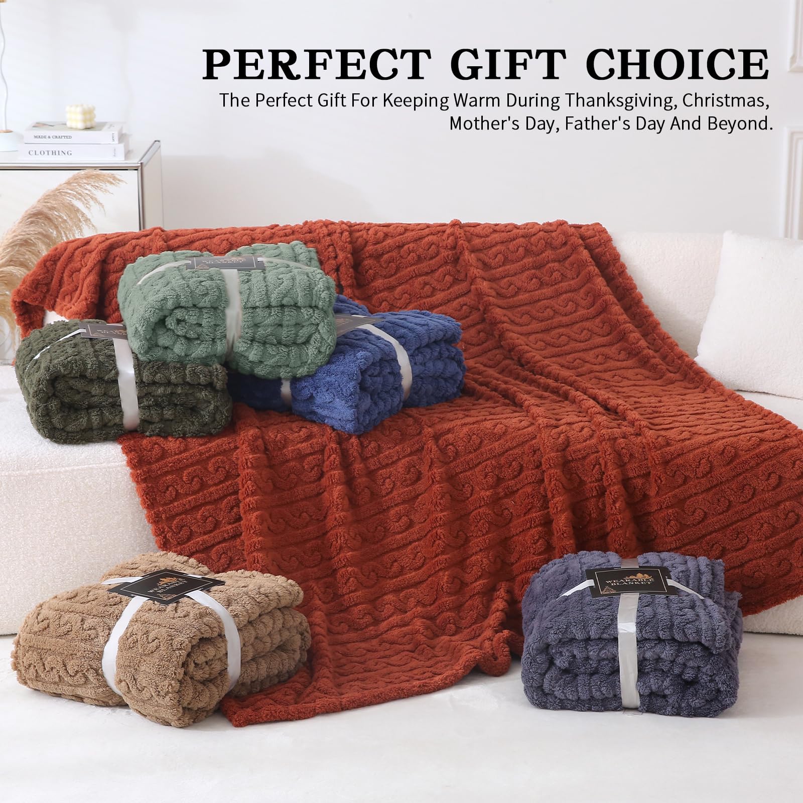 Mowkim gift-ready wearable blanket sage emphasizes warm, thoughtful present.