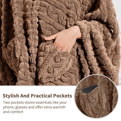 Mowkim sherpa fleece cozy wrap with pockets provides hands-free warmth.