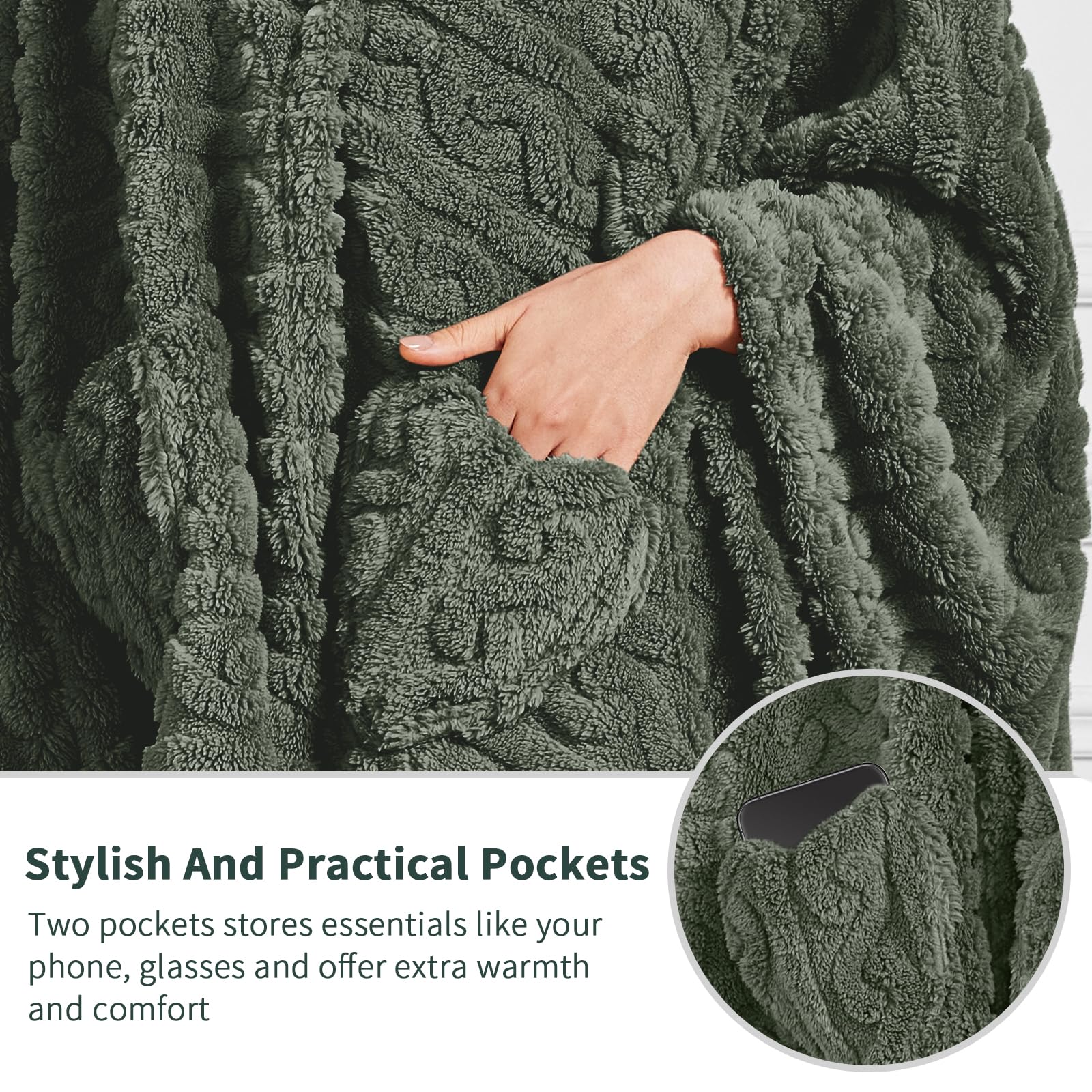 Mowkim wearable blanket on a couch offers warm, cape-like coverage.