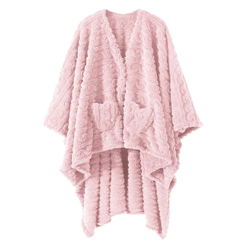 Mowkim wearable blanket in pink with pockets for essentials.