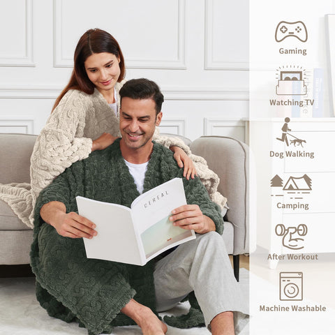 Mowkim wearable blanket sherpa fleece cape-style design for effortless layering.