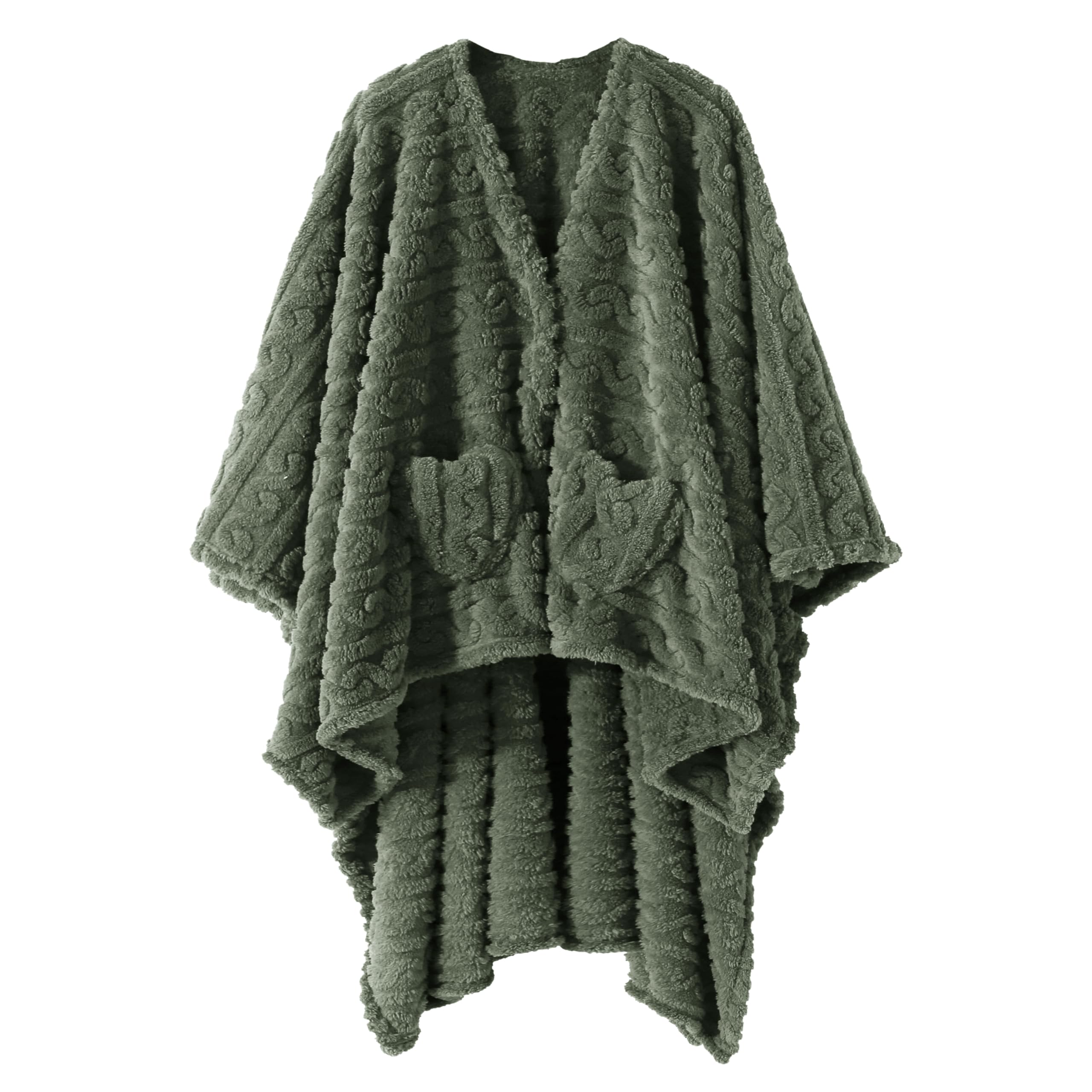 Mowkim wearable blanket sherpa fleece green wrap for cozy lounging at home.