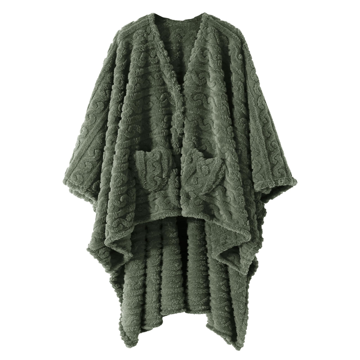 Mowkim wearable blanket sherpa fleece green wrap for cozy lounging at home.