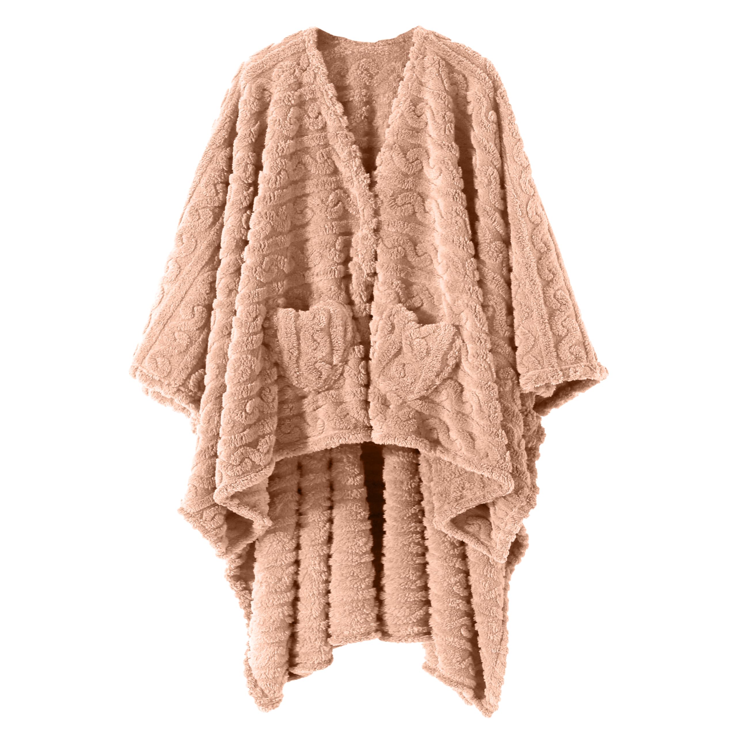 Mowkim wearable blanket with pockets in blush pink for hands-free warmth and convenience.