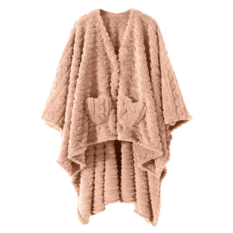 Mowkim wearable blanket with pockets in blush pink for hands-free warmth and convenience.