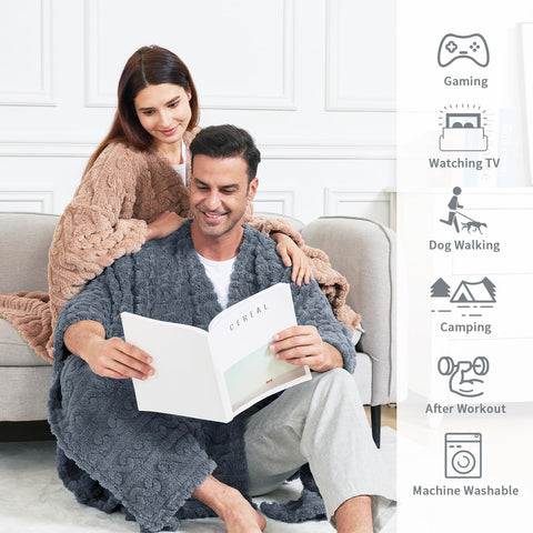 Mowkim cape-style wearable blanket wraps securely for cozy lounging.