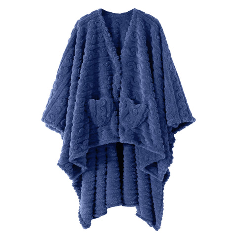 Mowkim wearable blanket in dusty blue with sherpa fleece and 58x64 size.