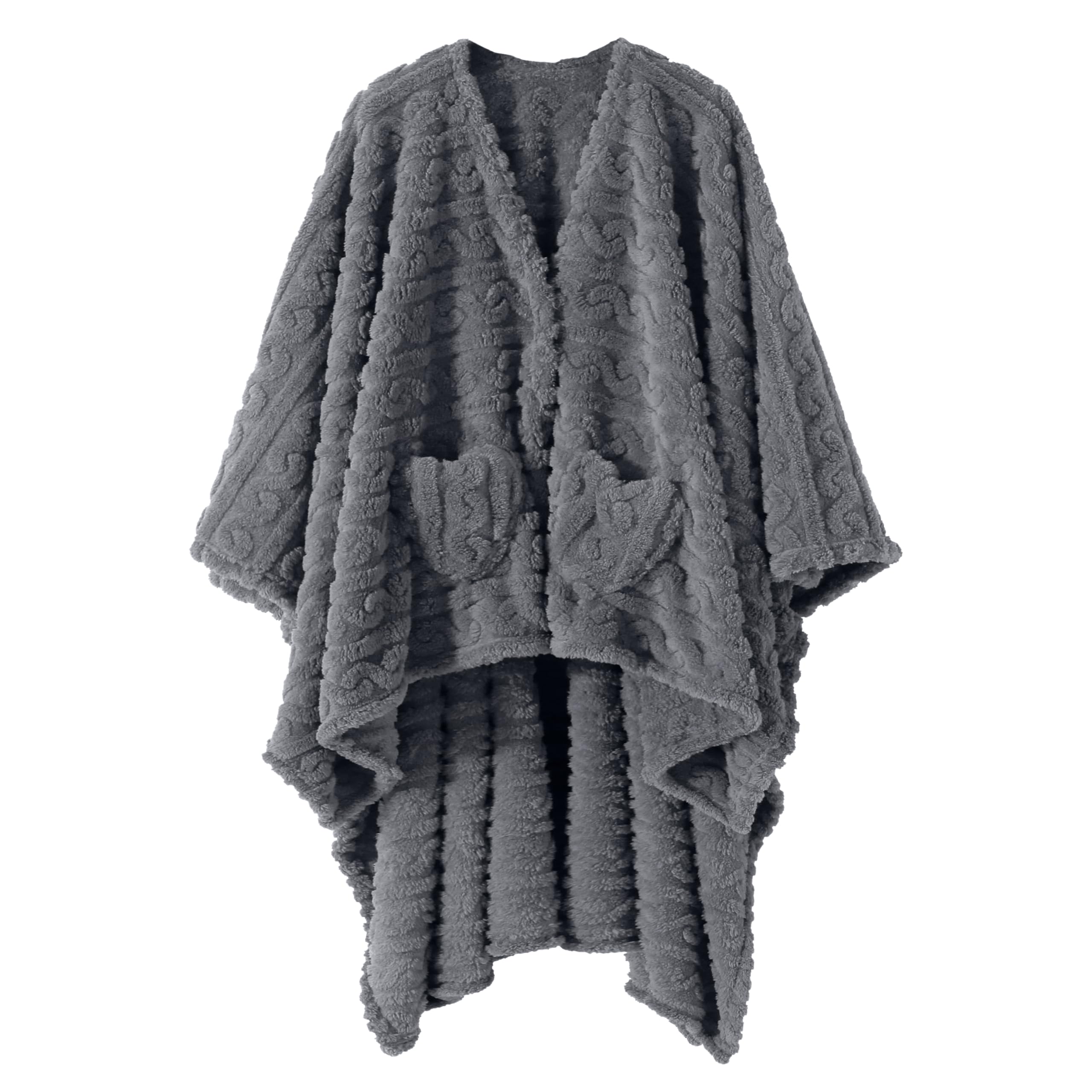 Mowkim wearable blanket sherpa fleece shawl with pockets for phone and glasses.