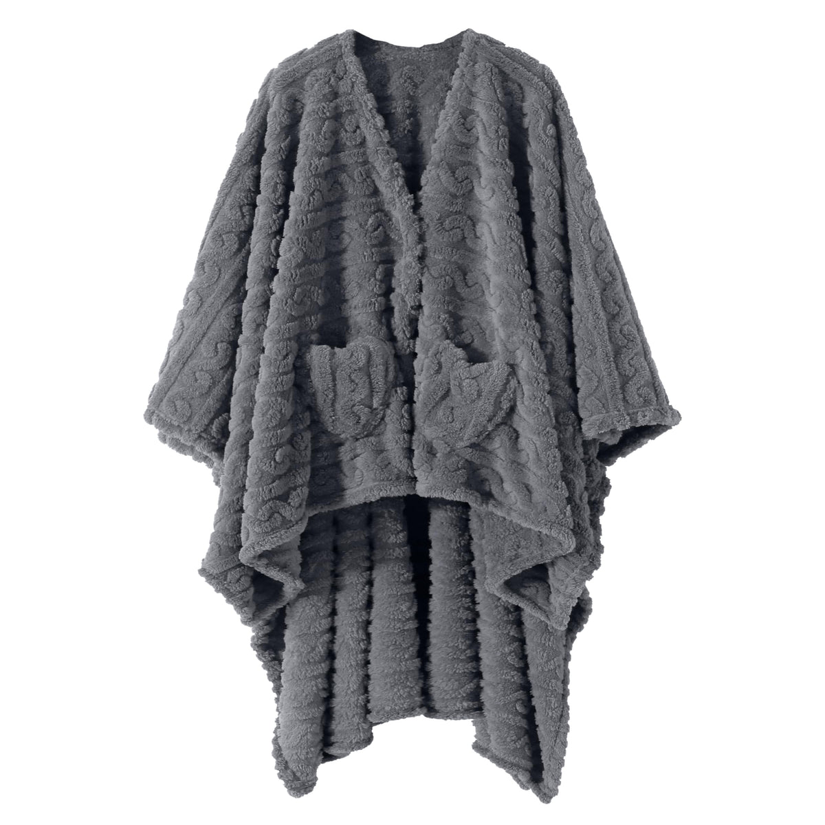 Mowkim wearable blanket sherpa fleece shawl with pockets for phone and glasses.