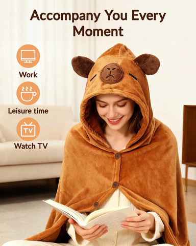 Moyel Capybara hoodie camping setup in cool weather