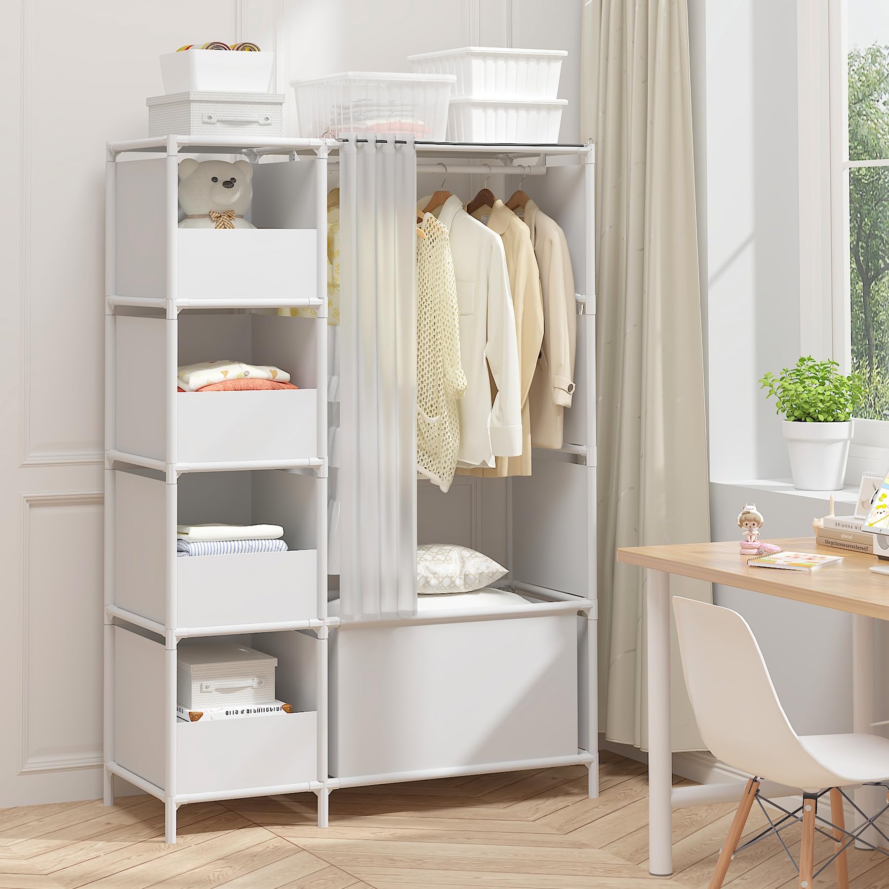 MOYIPIN unique curtain design makes clothes display and access easy.