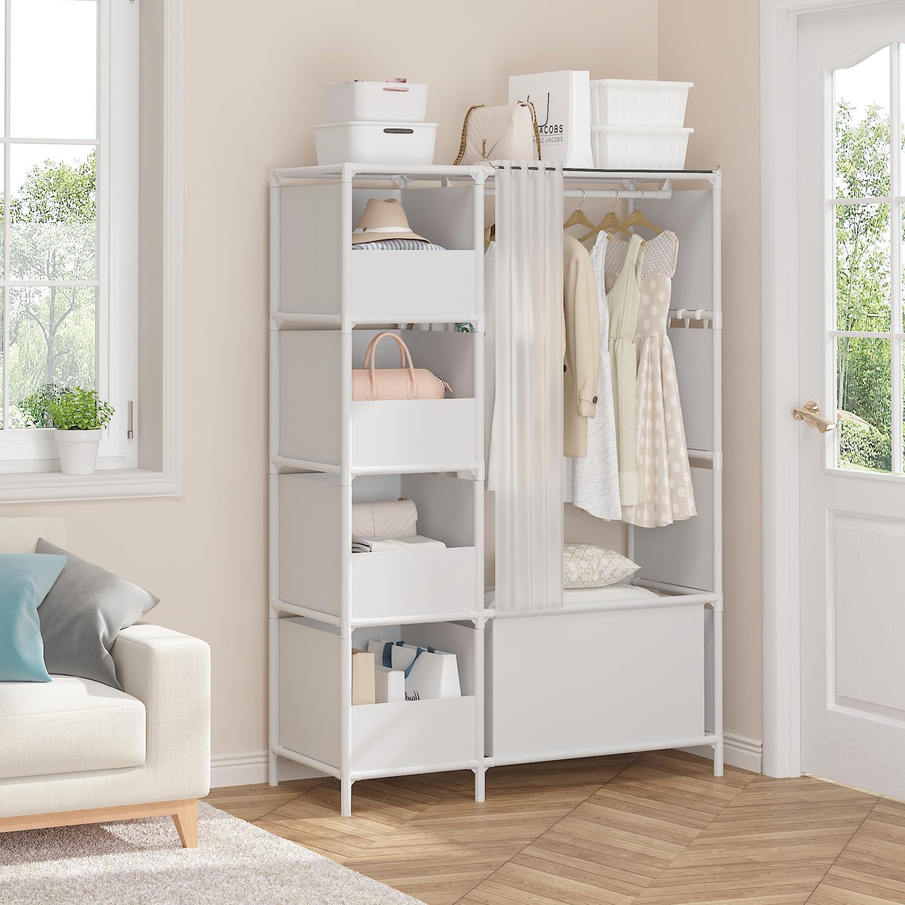 MOYIPIN wardrobe with thickened rods adds stability for heavier garments.
