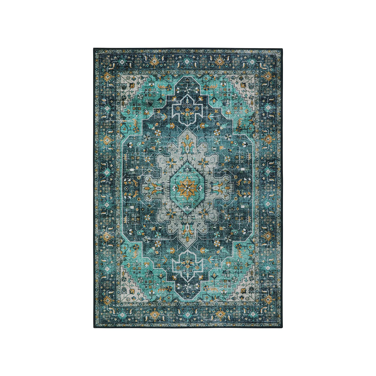 Moynesa Stain-Resistant Teal Entryway Rug stays neat against daily traffic.