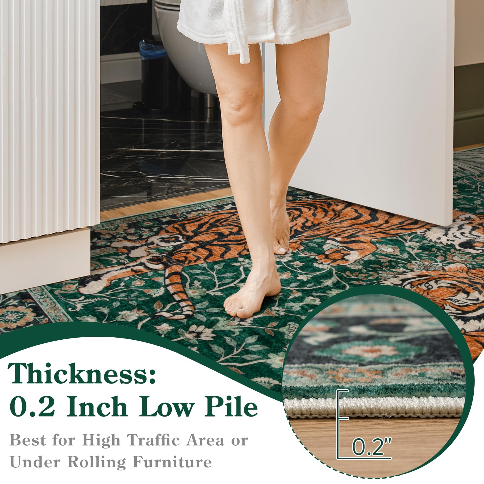 Moynesa Tiger 5x7 rug features a low-pile design for easy cleaning
