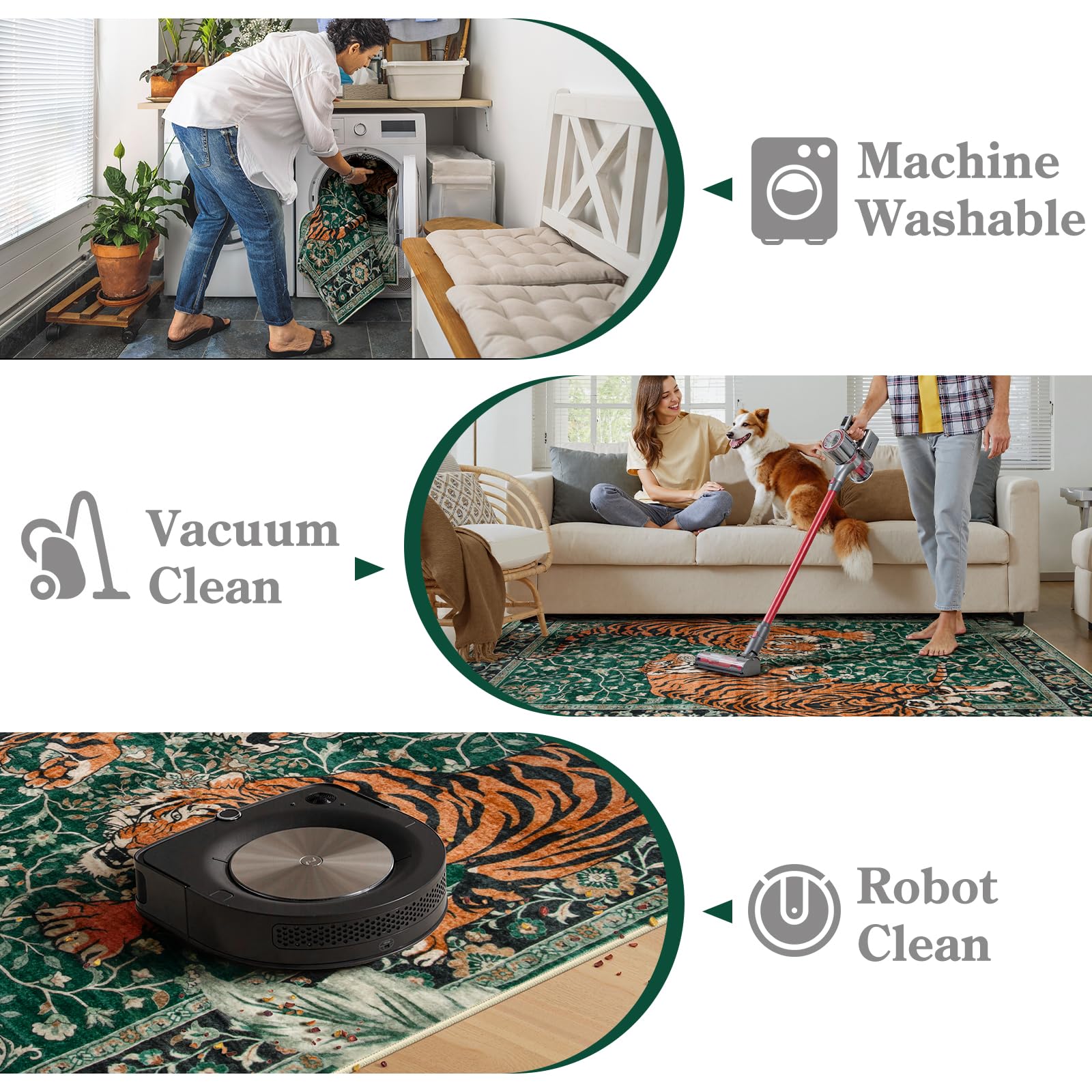 Moynesa Tiger 5x7 rug has a non-slip backing for safety in high-traffic areas