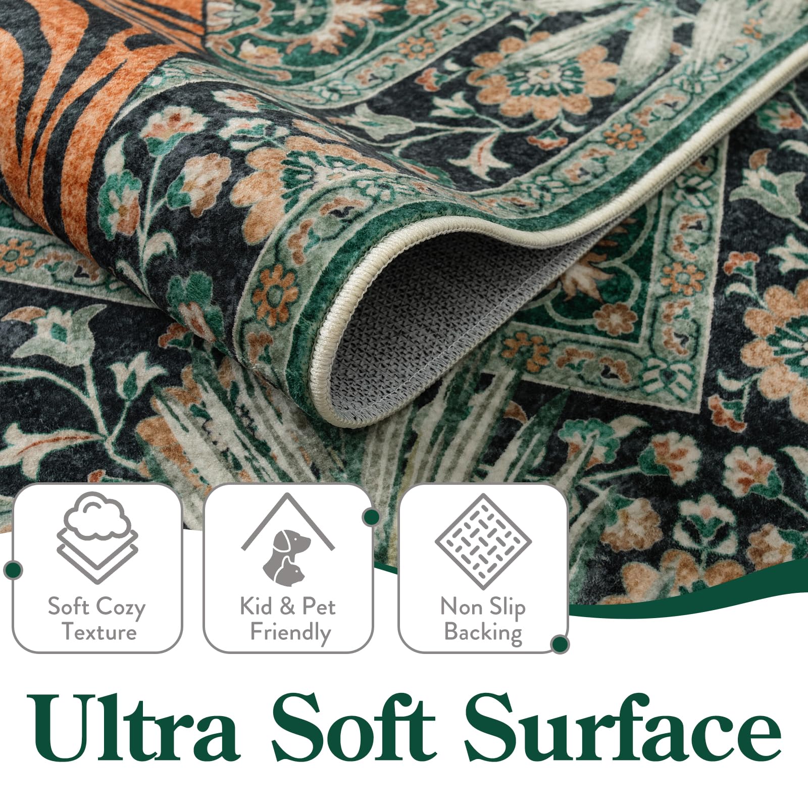 Moynesa Tiger 5x7 rug is washable for easy upkeep