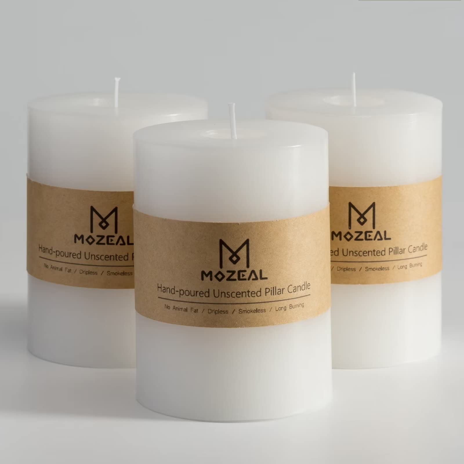 MOZEAL 3x4 inch unscented pillar candle glowing softly for elegant table décor