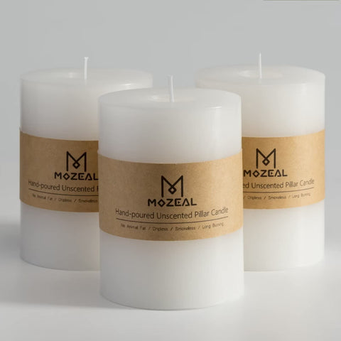 MOZEAL 3x4 inch unscented pillar candle glowing softly for elegant table décor