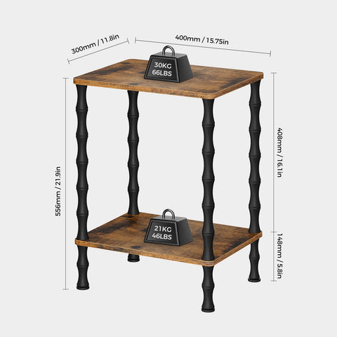 Mozume Vintage Small End Table with 2-tier storage for essentials.