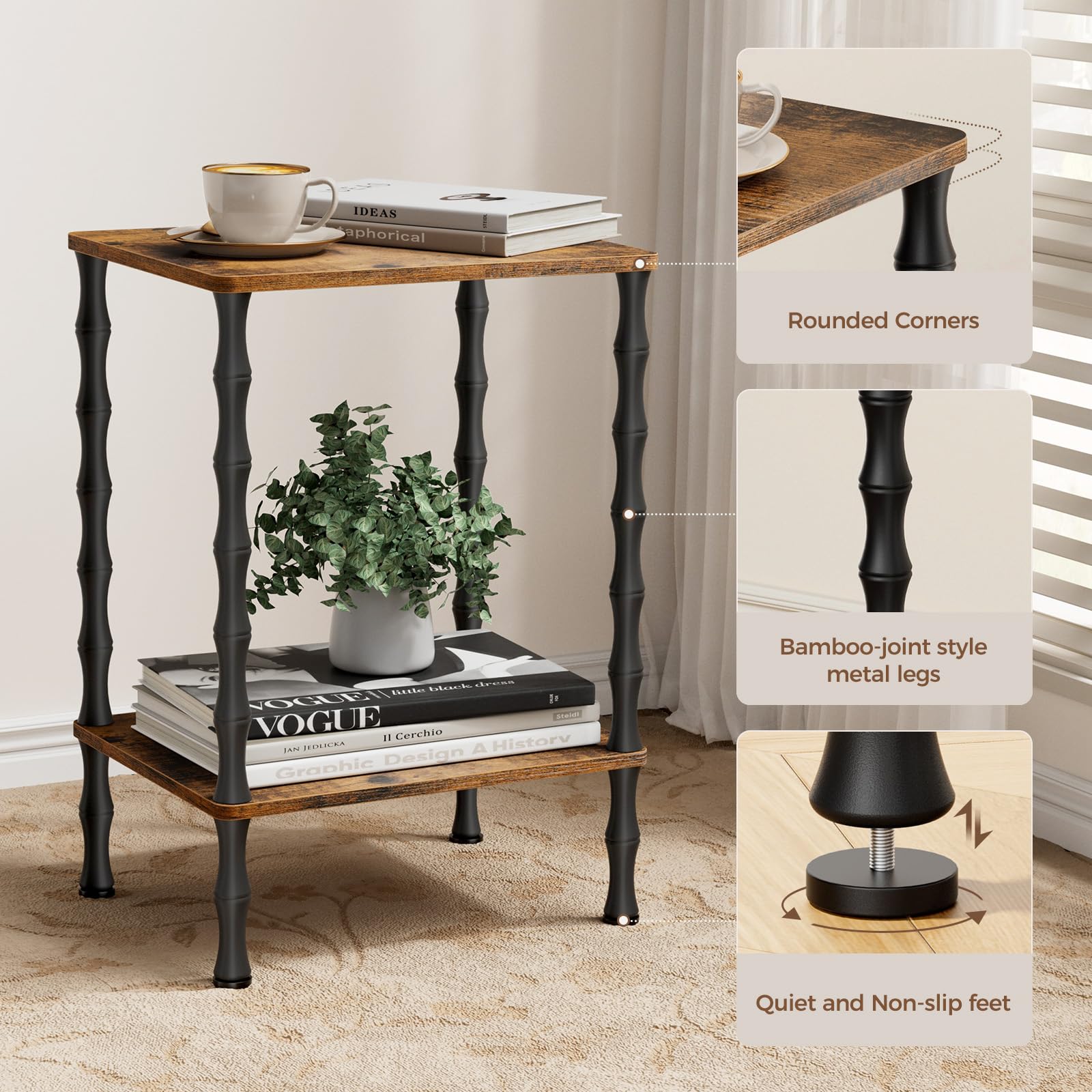 Mozume Vintage Small End Table offers tool-free, quick assembly.