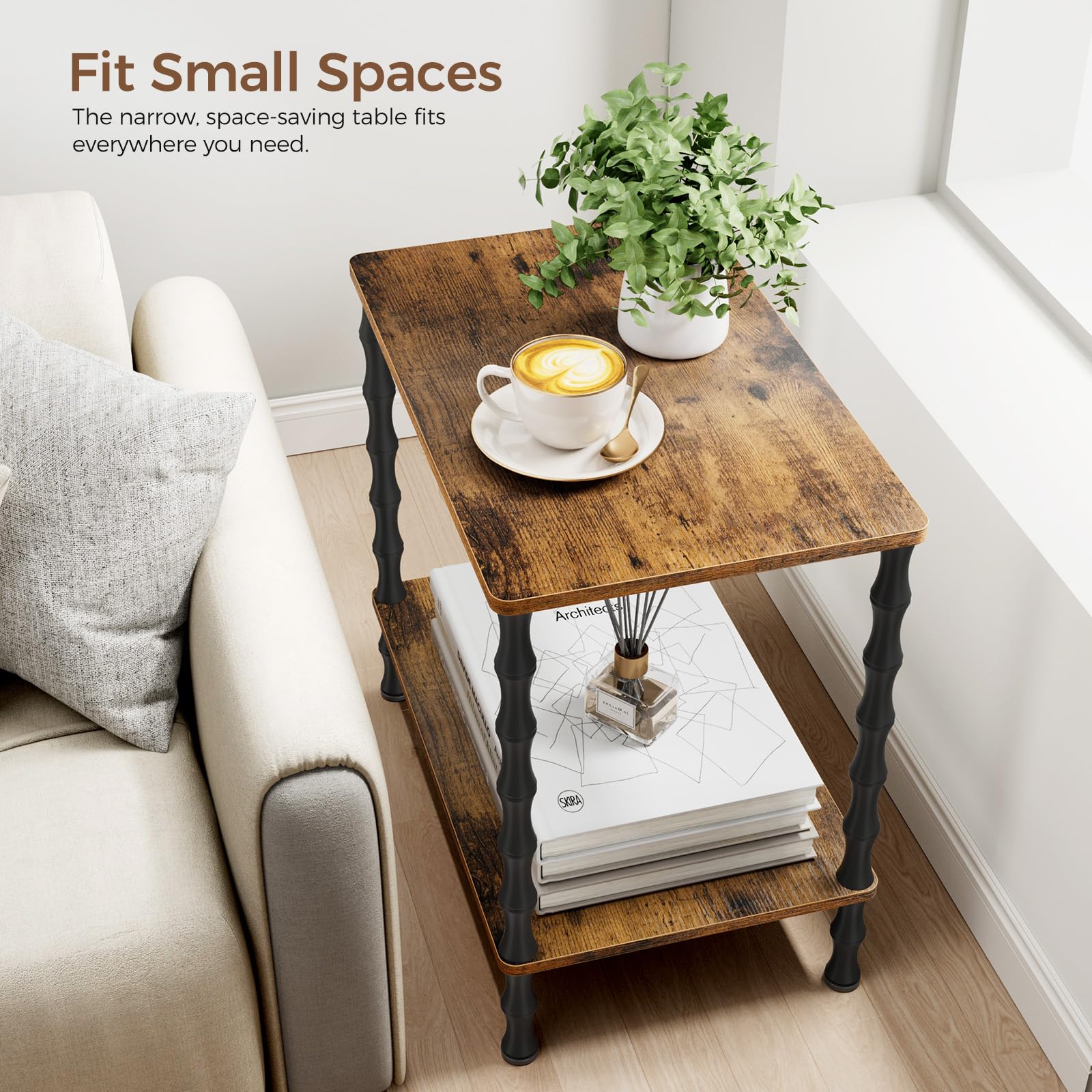 Mozume Vintage Small End Table highlights bamboo-knot legs for sturdy support.