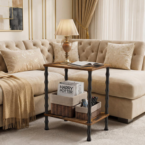 Mozume Vintage Small End Table used as a bedside or couch-side companion.