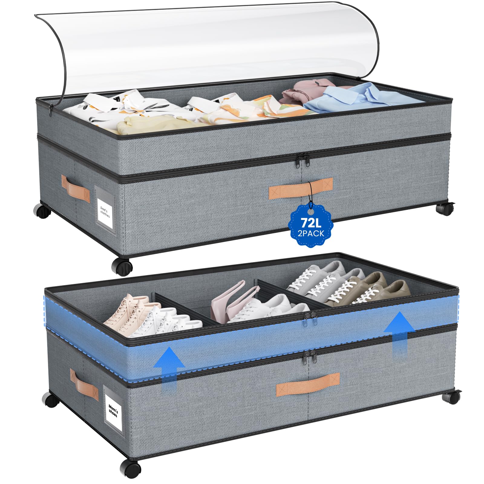 Mqaue under-bed storage 72L capacity keeps bulky items organized
