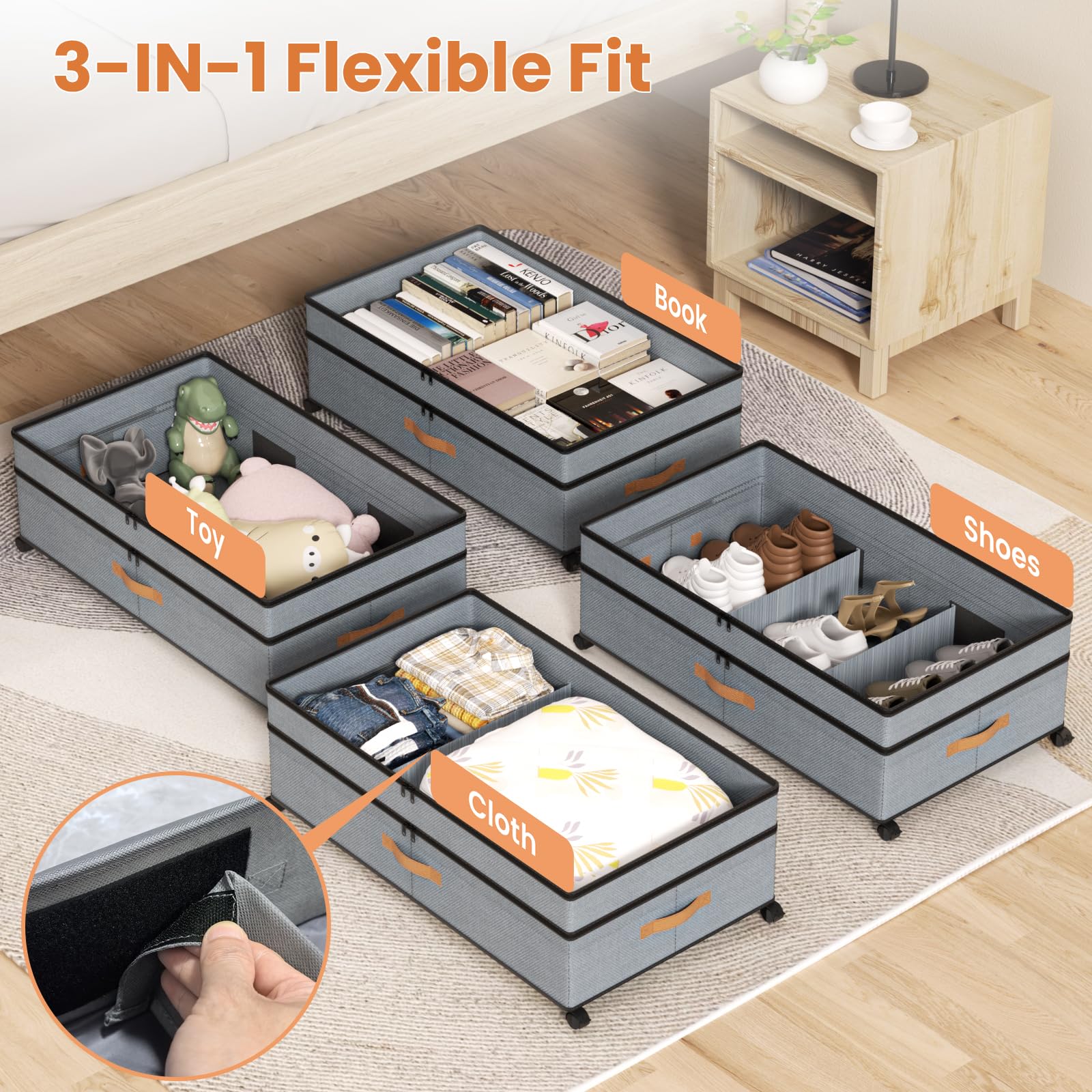 Mqaue under-bed storage rugged Oxford fabric with reinforced frame