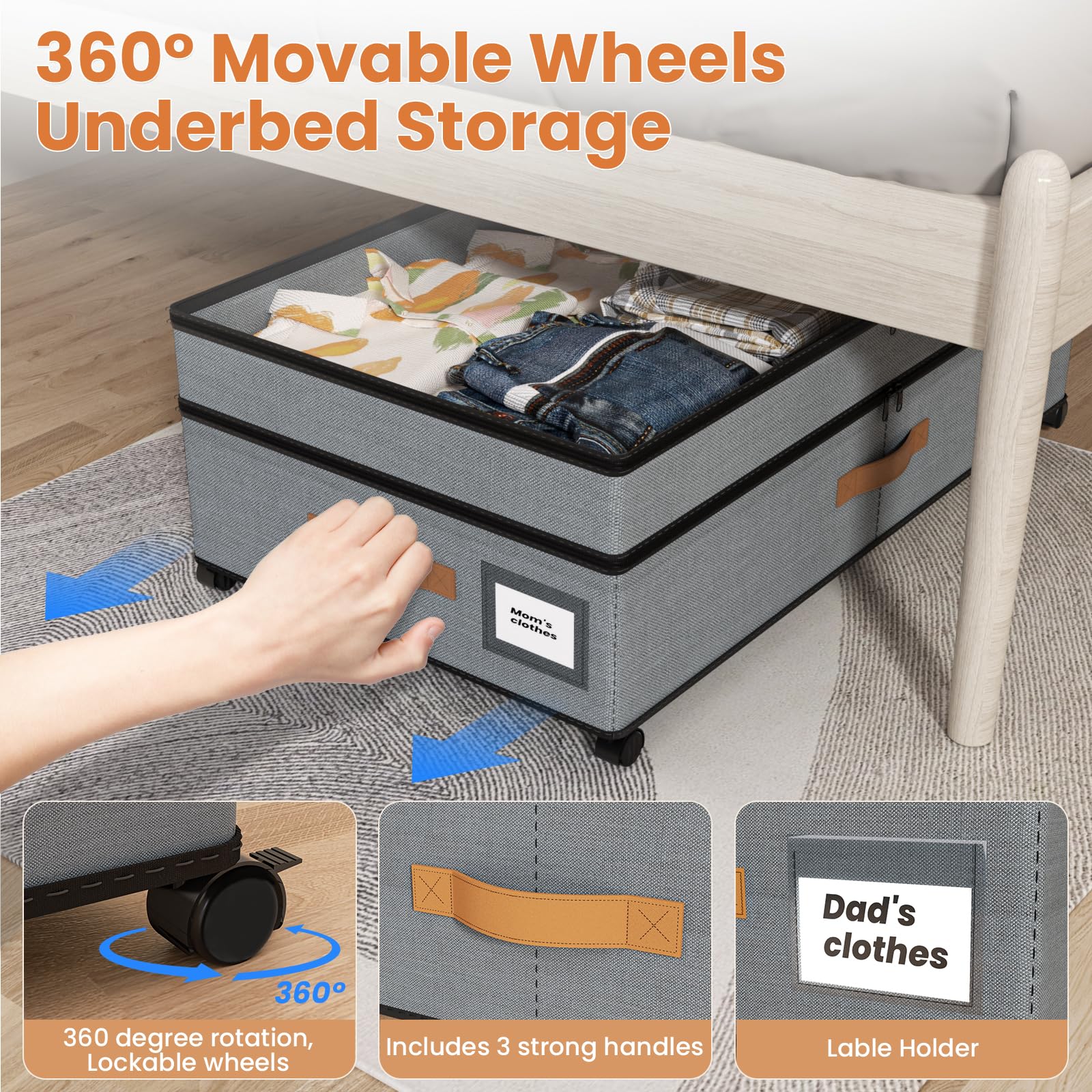 Mqaue under-bed storage transparent lid and label for quick item search