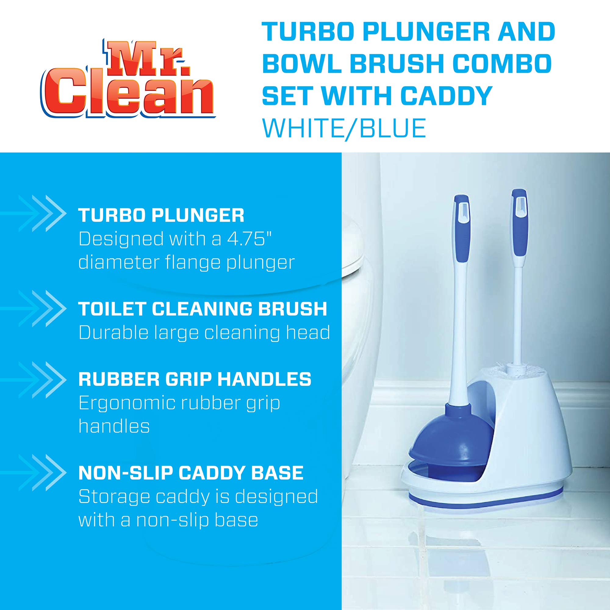 Mr. Clean bowl brush with rounded bristles cleans under rims.